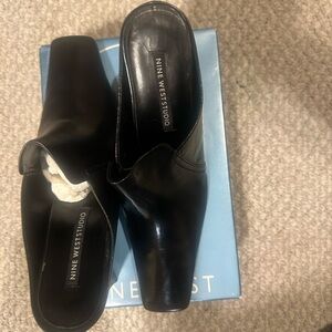 Nine West Black Leather Slip-On Mules
